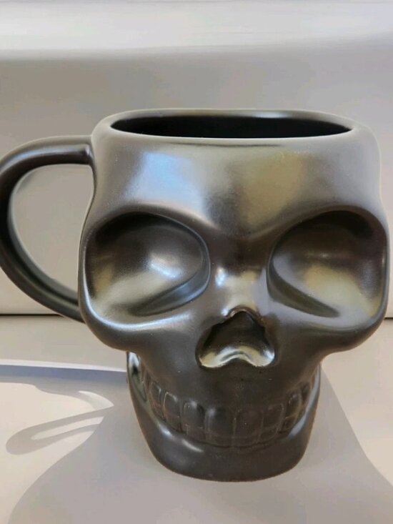Other - Black Skull Coffee Tea Mug Cup Matte Finish * Spooky Halloween * Gothic Skeleton